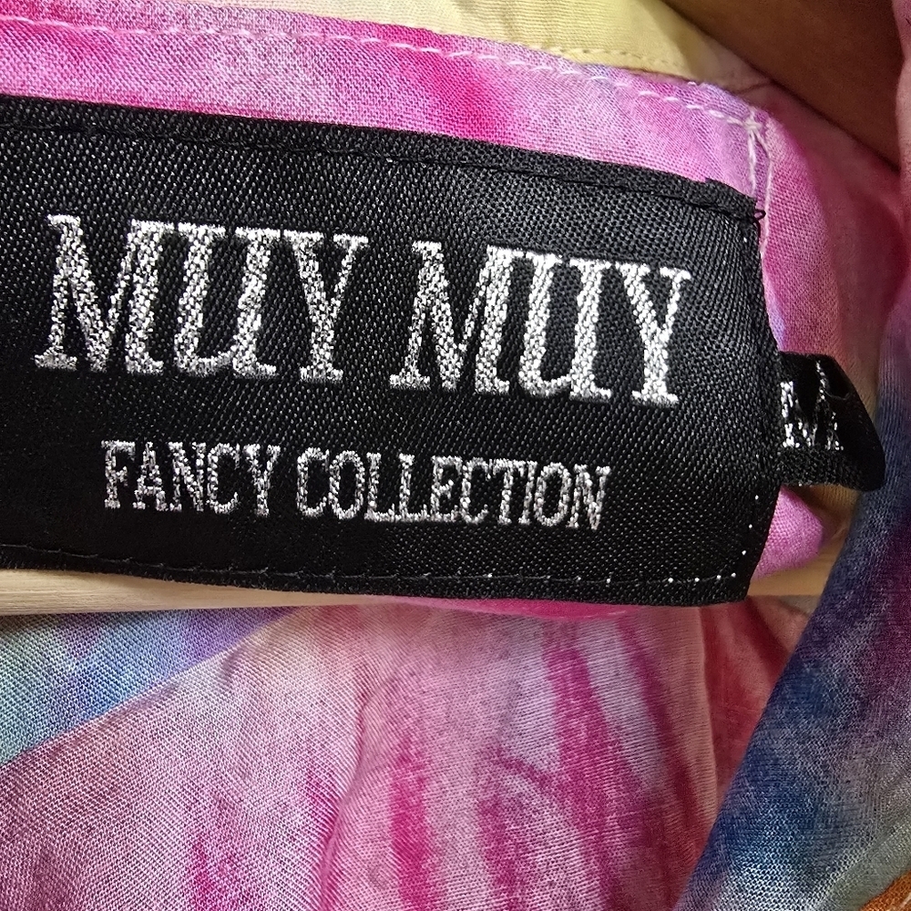 Muy Muy Fancy Tie-Dye Button-Up Cropped Colorful Shirt Size Medium - Picture 12 of 16